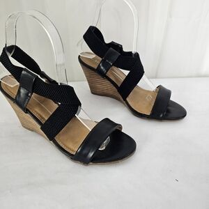 Report Black and Tan Strappy Wedge Sandals Size 6